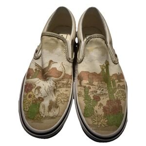 Vans Classic Slip On Desert Vibe Western True White Sz 5.5 Men / 7 Women